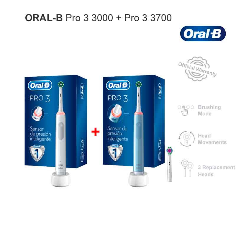 Oral-B Pro 3 3000 + Pro 3 3700 Pack 2 Cepillos Eléctricos Recargables